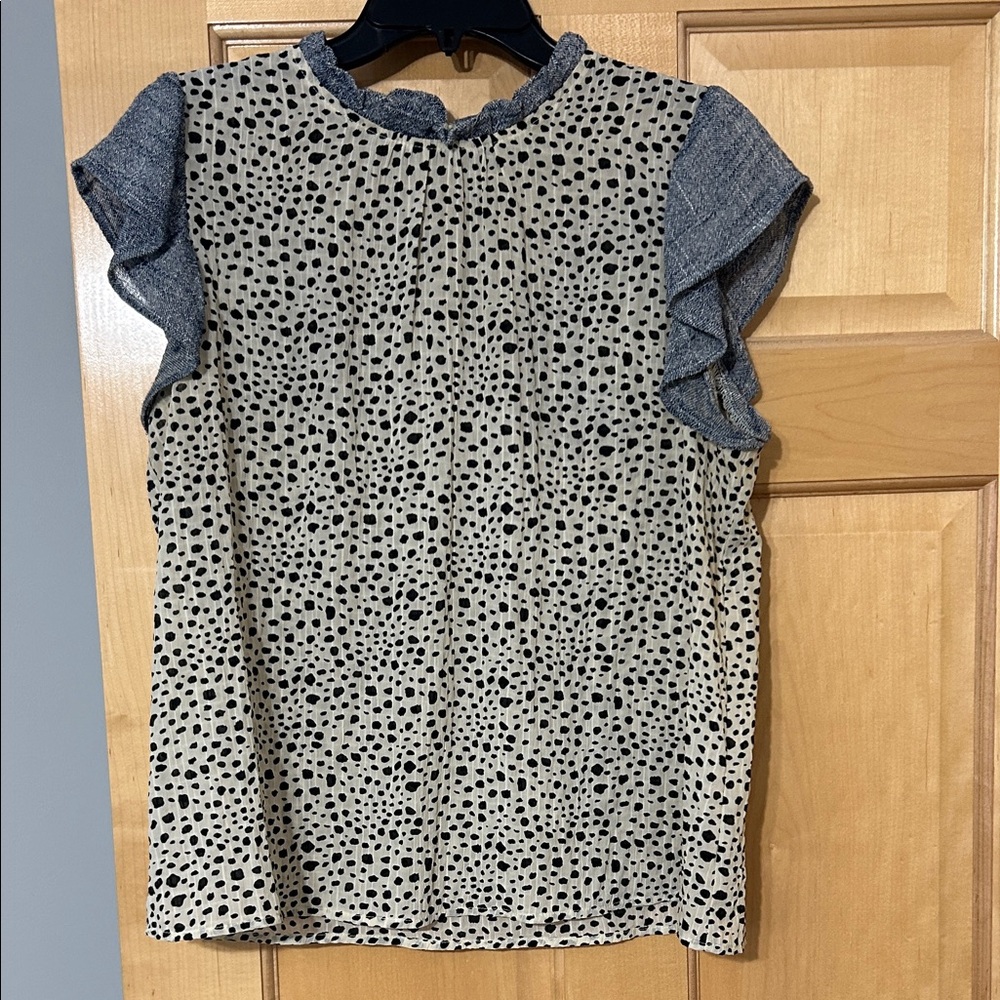 THML Ruffle Sleeve Polka Dot Blouse - Black and Cream